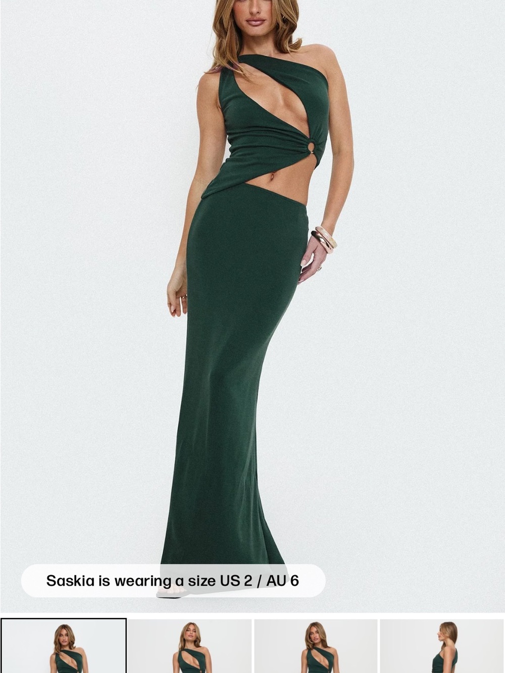 NWT Princess Polly One-Shoulder Cutout Maxi Dress in Forest Green